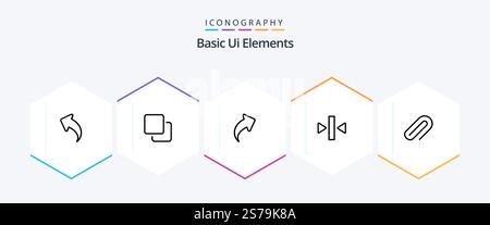 Basic Ui Elements 25 Line icon pack including metal. media. arrow. back. play Stock Vector
