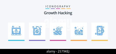 Hacking Blue 5 Icon Pack Including lock. binary code. firewall. wall. construction. Creative Icons Design Stock Vector