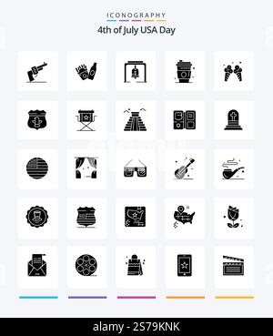 Creative Usa 25 Glyph Solid Black icon pack  Such As cream. icecream. bell. usa. drink Stock Vector