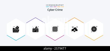 Cyber Crime 25 Glyph icon pack including cyber. security. antivirus. protection. cloud Stock Vector