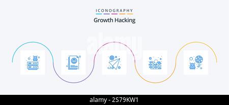 Hacking Blue 5 Icon Pack Including firewall. brick. insect. spam. return Stock Vector