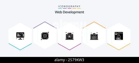 Web Development 25 Glyph icon pack including web. login. coding. web. web Stock Vector