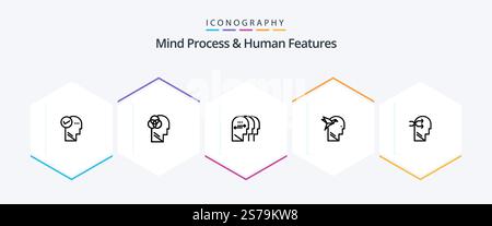 Mind Process And Human Features 25 Line icon pack including feature. mind. human. head. charactore Stock Vector