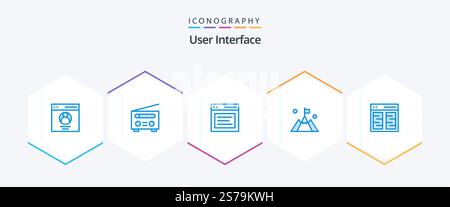 User Interface 25 Blue icon pack including mountain. flag. user. user. interface Stock Vector