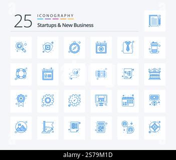 Startups And New Business 25 Blue Color icon pack including suiting. plain tie. clock. business. web development Stock Vector