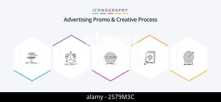 Advertising Promo And Creative Process 25 Line icon pack including financial. analysis. sketch. target. pencil Stock Vector