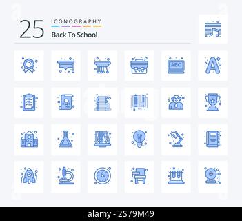 Back To School 25 Blue Color icon pack including school. learning. pendulum. abc. school bag Stock Vector