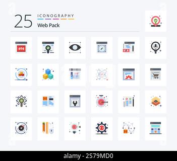 Web Pack 25 Flat Color icon pack including programming. web. design. safari. compass Stock Vector