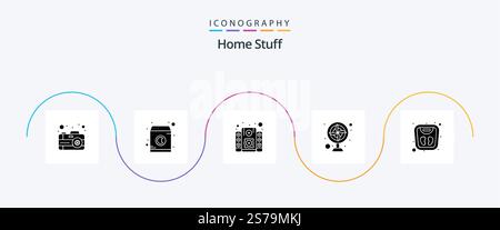 Home Stuff Glyph 5 Icon Pack Including management. electric. music. fan. appliance Stock Vector