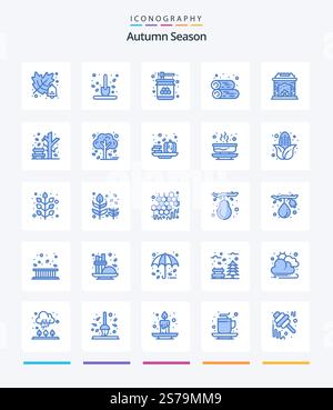 Creative Autumn 25 Blue icon pack  Such As chimney. fireplace. bee. countryside. sweet Stock Vector