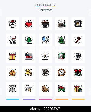 Christmas 25 Line icon pack including movie reel. film reel. film ...