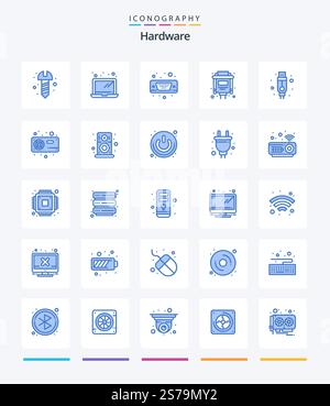 Creative Hardware 25 Blue icon pack  Such As fan. usb. port. cable. vga Stock Vector