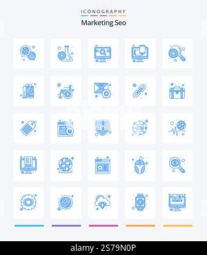Creative Marketing Seo 25 Blue icon pack  Such As optimization. web design. engine. web. design Stock Vector