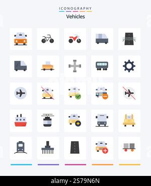 Creative Vehicles 25 Flat icon pack  Such As car. van. minibus. highway. creative Stock Vector
