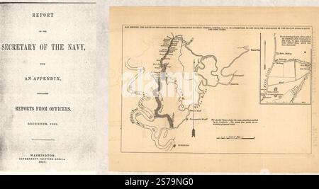 Map showing the route of the late expedition, commanded by Rear Admiral Porter, U.S.N., in attempting to get into the Yazoo River by the way of Steel's Bluff [i.e., Bayou] and Deer Creek. 1863 by United States. Navy. Stock Photo