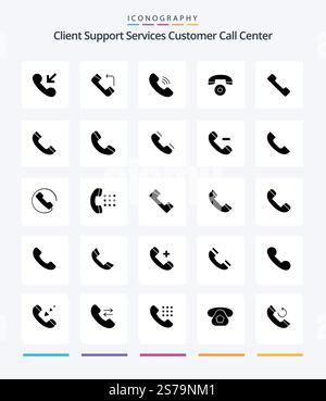 Creative Call 25 Glyph Solid Black icon pack  Such As phone. call. phone. telephone. call Stock Vector