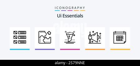 Ui Essentials Line 5 Icon Pack Including search. minus. tool. magnifier. interface. Creative Icons Design Stock Vector