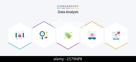 Data Analysis 25 Flat icon pack including avatar. report. label. monitoring. business Stock Vector