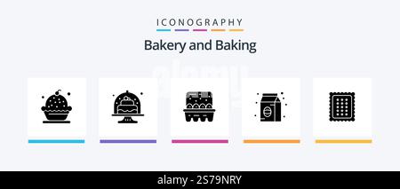 Baking Glyph 5 Icon Pack Including pack. coffee. cakes. bean. eggs. Creative Icons Design Stock Vector
