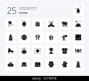 Canada 25 Solid Glyph icon pack including landscape. polar. wedding cake. bear. canada Stock Vector