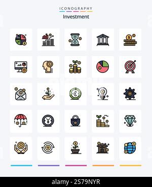 Creative Investment 25 Line FIlled icon pack  Such As graph. monitor. bank. money. budget Stock Vector
