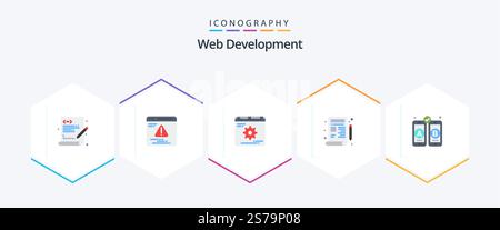 Web Development 25 Flat icon pack including mobile. development. development. drawing. design Stock Vector