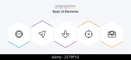 Basic Ui Elements 25 Line icon pack including suitcase. aim. arrow. goal. archer Stock Vector