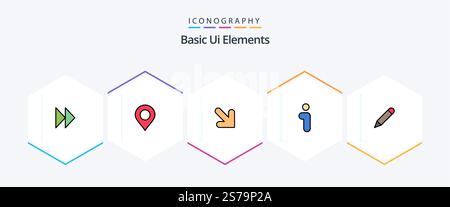 Basic Ui Elements 25 FilledLine icon pack including school. pencil. arrow. interface. info Stock Vector