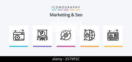 Marketing And Seo Line 5 Icon Pack Including youtube. marketing. schedule. wizard. money. Creative Icons Design Stock Vector