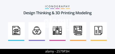 Design Thinking And D Printing Modeling Line 5 Icon Pack Including browser. wireframing. vector. mouse. Creative Icons Design Stock Vector