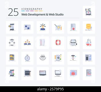 Web Development And Web Studio 25 Flat Color icon pack including content. structure. frame. options. conversion Stock Vector