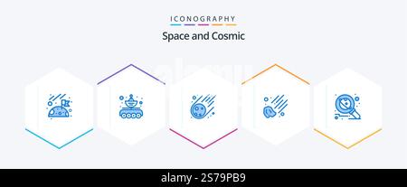 Space 25 Blue icon pack including research. astronomy. meteorite. space. meteor Stock Vector