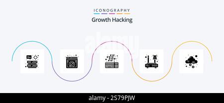 Hacking Glyph 5 Icon Pack Including cloud. network. coding. lost. error Stock Vector
