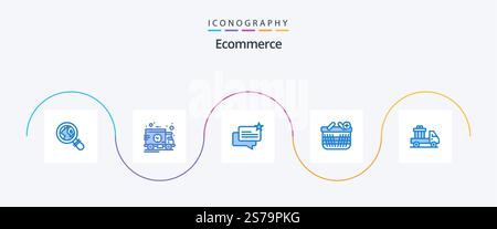 Ecommerce Blue 5 Icon Pack Including send. delivery. ecommerce. add. ecommerce Stock Vector