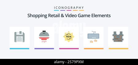 Shoping Retail And Video Game Elements Flat 5 Icon Pack Including safety. jacket. product. typing. interface. Creative Icons Design Stock Vector