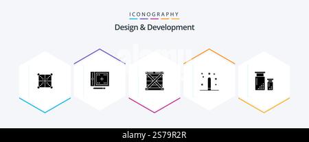 Design and Development 25 Glyph icon pack including development. coding. drawing. programing. design Stock Vector