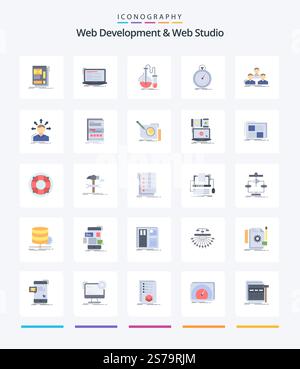 Creative Web Development And Web Studio 25 Flat icon pack  Such As optimization. done. monoblock. test. flask Stock Vector