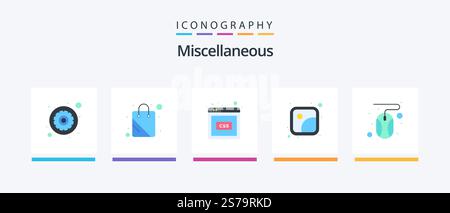 Miscellaneous Flat 5 Icon Pack Including cursor. code. photos. gallery. Creative Icons Design Stock Vector