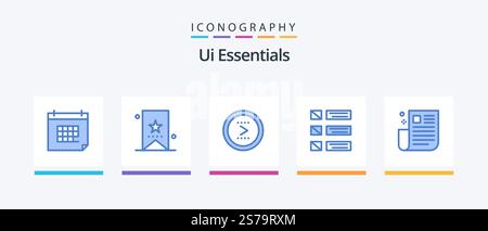 Ui Essentials Blue 5 Icon Pack Including list. design. tag. right. interface. Creative Icons Design Stock Vector