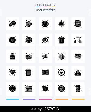 Creative User Interface 25 Glyph Solid Black icon pack  Such As disk. news. interface. blog. user Stock Vector