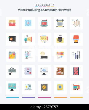 Creative Video Producing And Computer Hardware 25 Flat icon pack  Such As cpu. cooler. fan. computer. key Stock Vector