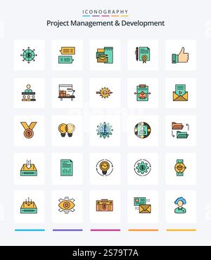 Creative Project Management And Development 25 Line FIlled icon pack  Such As page. document. conversations. legal documents. corporate Stock Vector