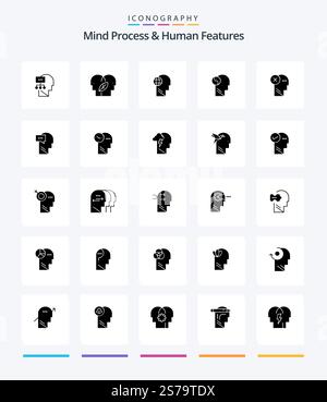 Creative Mind Process And Human Features 25 Glyph Solid Black icon pack  Such As brain. head. business. brian. think Stock Vector