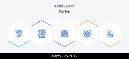 Startup 25 Blue icon pack including box. package. management. checkmark. date Stock Vector