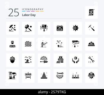 Labor Day 25 Solid Glyph icon pack including date. hat . calendar . paint Stock Vector