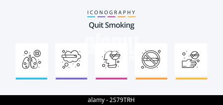 Quit Smoking Line 5 Icon Pack Including hand. smoke. addict. cigarette. thinking. Creative Icons Design Stock Vector