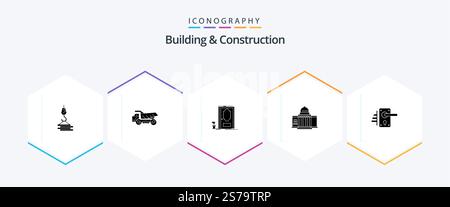 Building And Construction 25 Glyph icon pack including architecture. white. construction. america. plant Stock Vector
