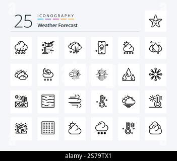 Weather 25 Line icon pack including weather. snow. cloud. forecast. weather Stock Vector