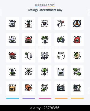 Creative Ecology 25 Line FIlled icon pack  Such As electrical plug. eco. illumination. energy. development Stock Vector