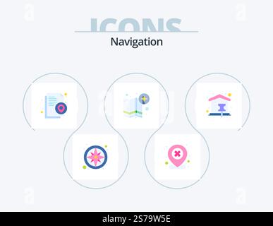 Navigation Flat Icon Pack 5 Icon Design. point. pin. delete. map. pinpoint Stock Vector